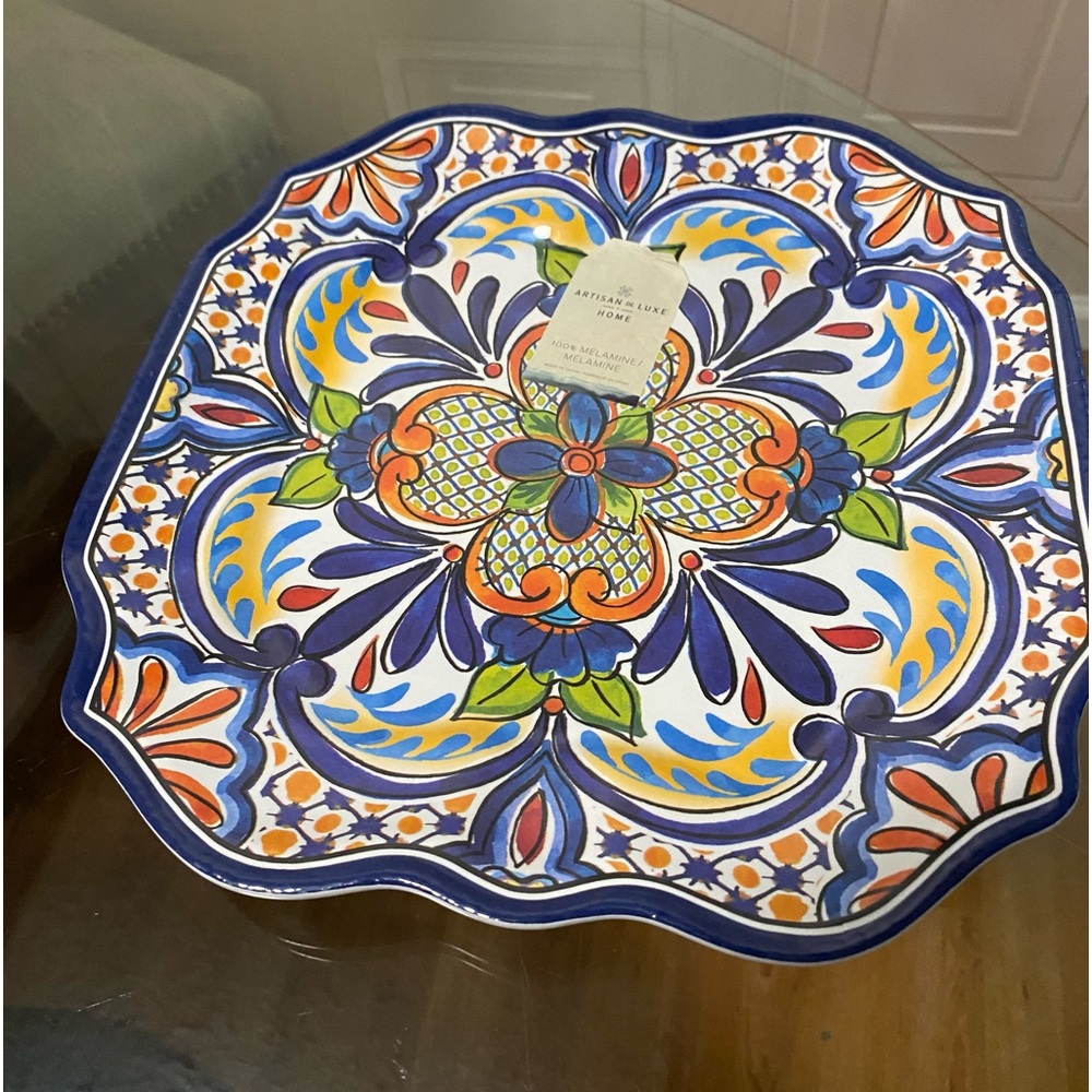 - - Brand New Beautiful Multicolor  1 Dinner plate  Square 11”  Dishwasher Safe